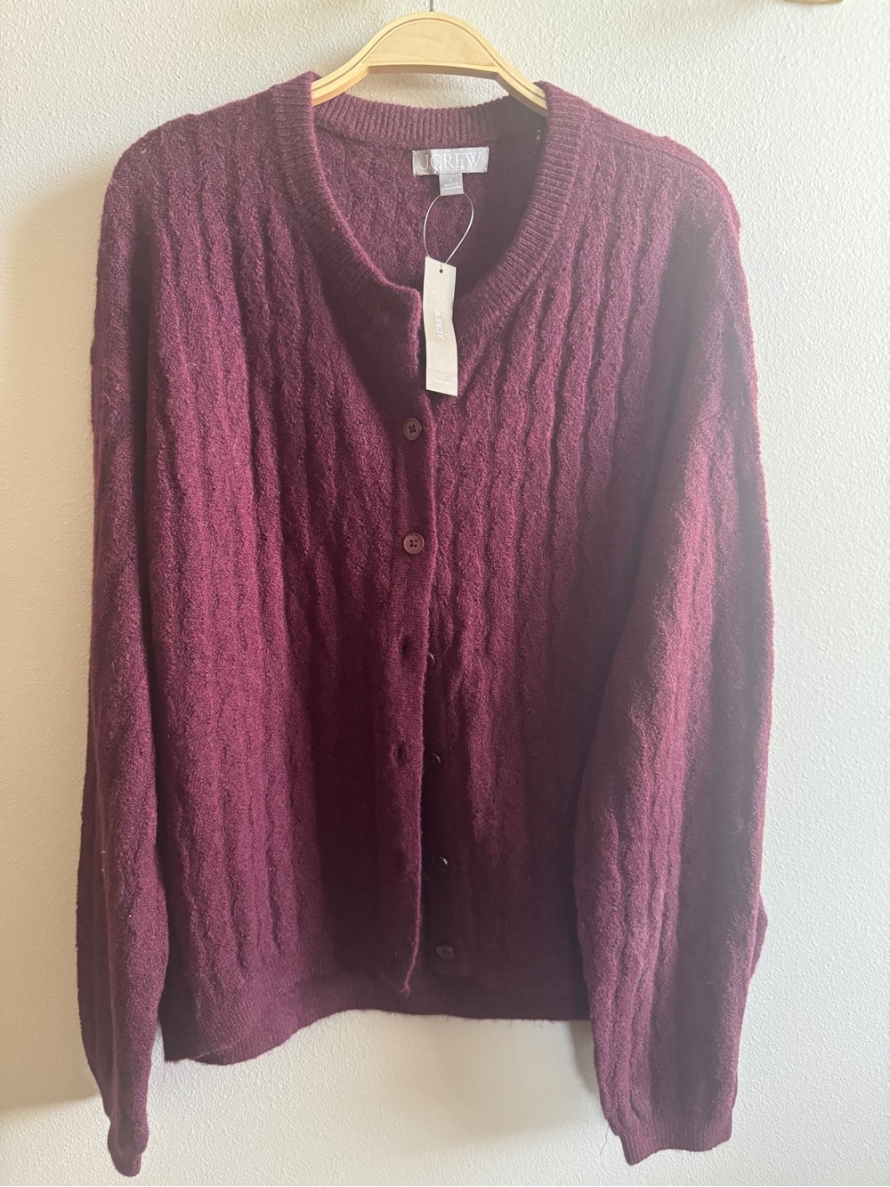J. Crew Women's Supersoft Pointelle Bubble-Hem Cardigan - Size L
